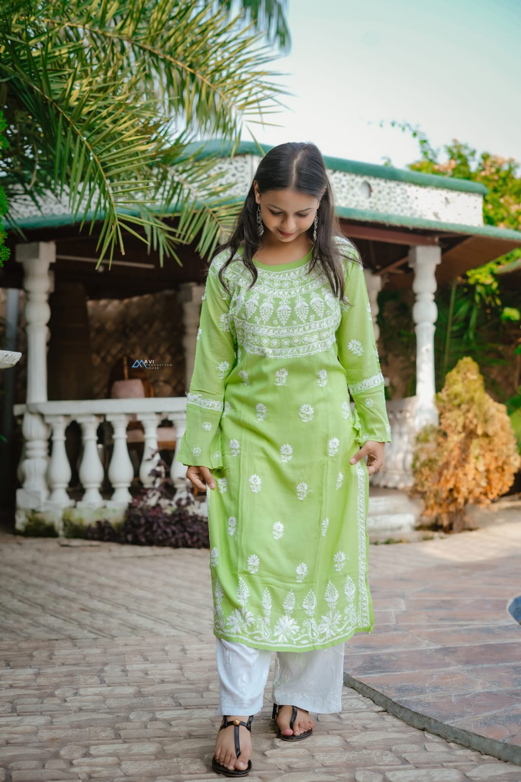 Green Chikankari Kurti — Handcrafted Elegance