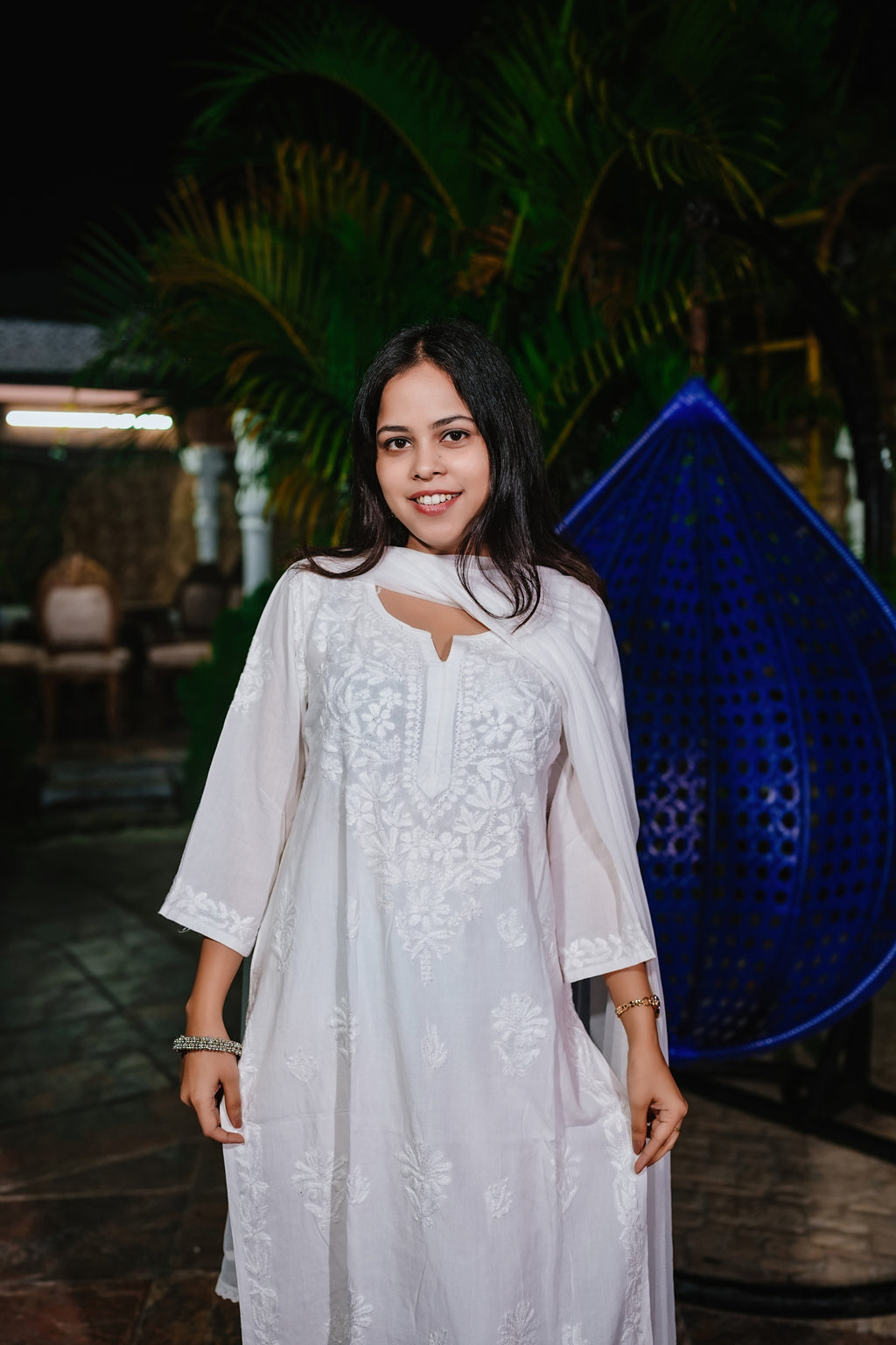 White Rayon Chikankari Kurti and Plazzao Set
