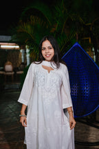 White Rayon Chikankari Kurti and Plazzao Set