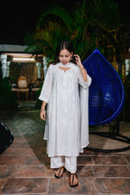 White Rayon Chikankari Kurti and Plazzao Set