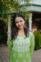 Soft Green Modal Chikankari Kurti with Paisley Motifs