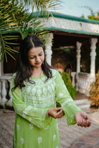 Soft Green Modal Chikankari Kurti with Paisley Motifs