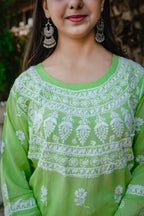 Soft Green Modal Chikankari Kurti with Paisley Motifs