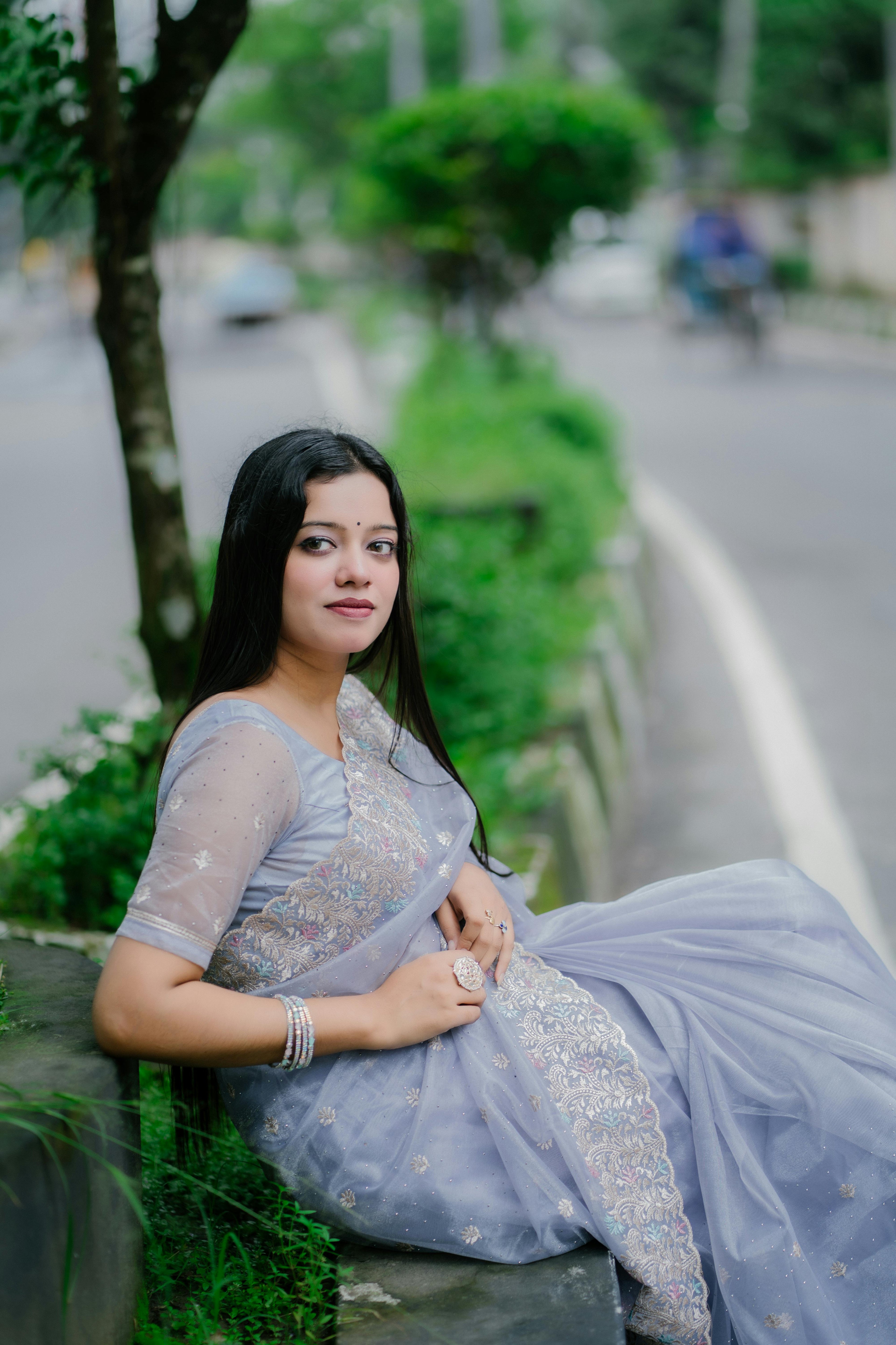 Blue Chikankari Saree — Hand-Embroidered Lucknowi Elegance