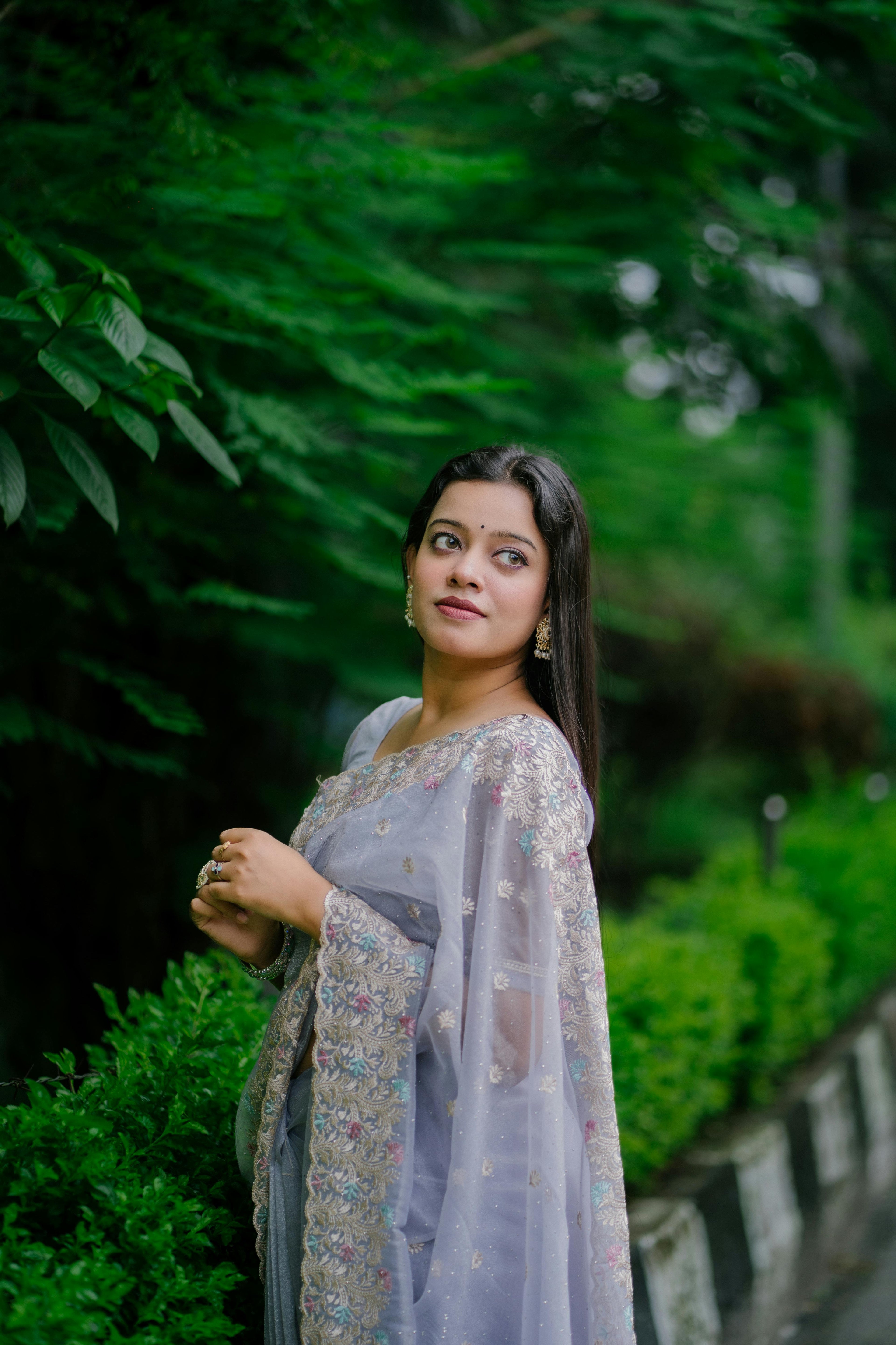 Blue Chikankari Saree — Hand-Embroidered Lucknowi Elegance