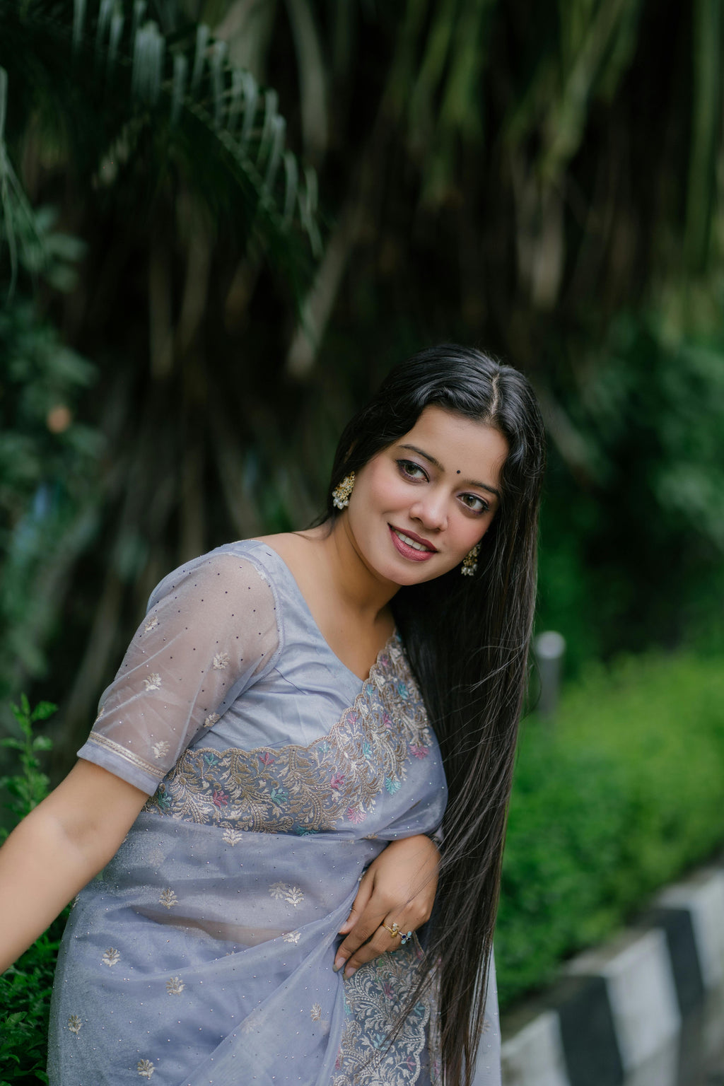 Blue Chikankari Saree — Hand-Embroidered Lucknowi Elegance