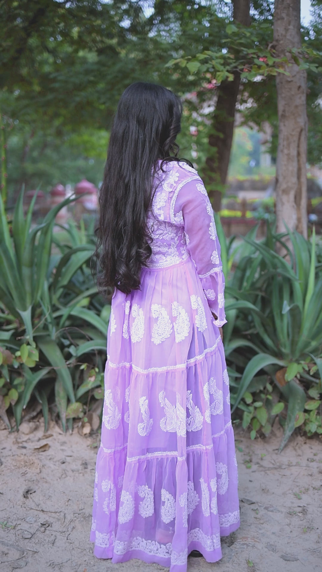 Purple Empire-Style Georgette Chikankari Long Kurti