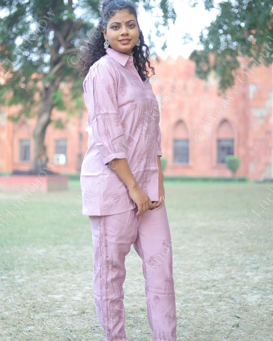 Poly Cotton Chikankari Shirt-Style Co-ord Set