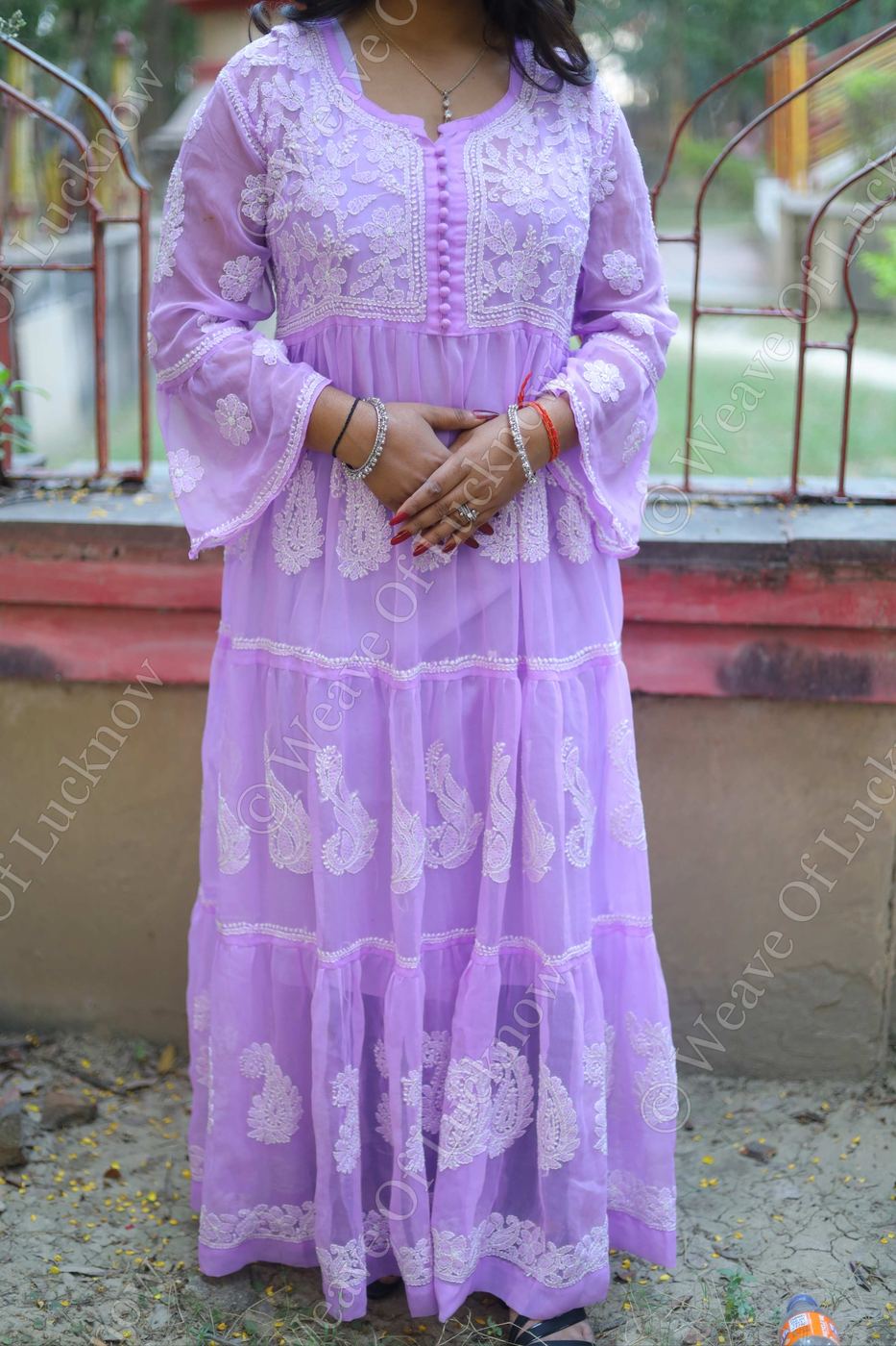 Purple Empire-Style Georgette Chikankari Long Kurti photo 3