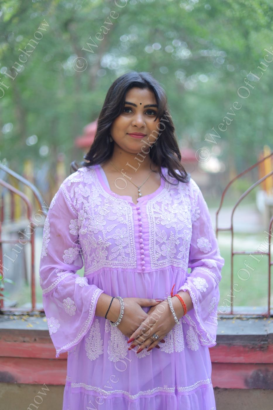 Purple Empire-Style Georgette Chikankari Long Kurti photo 2