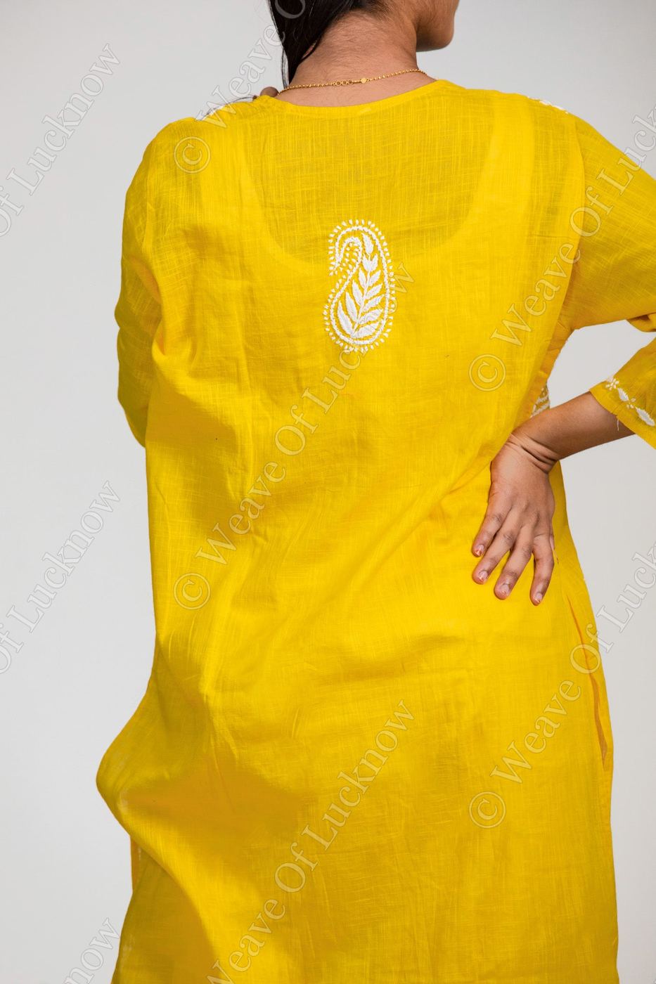 Yellow Angrakha Cotton Chikankari Kurta photo 6