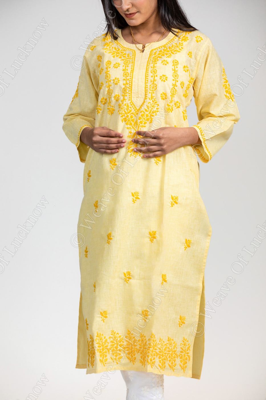 Sun-Kissed Elegance: Lemon Yellow Cotton Chikankari Kurta photo 2