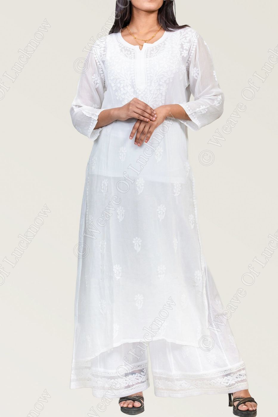 Viscose White-on-White Chikankari Long Kurti photo 2