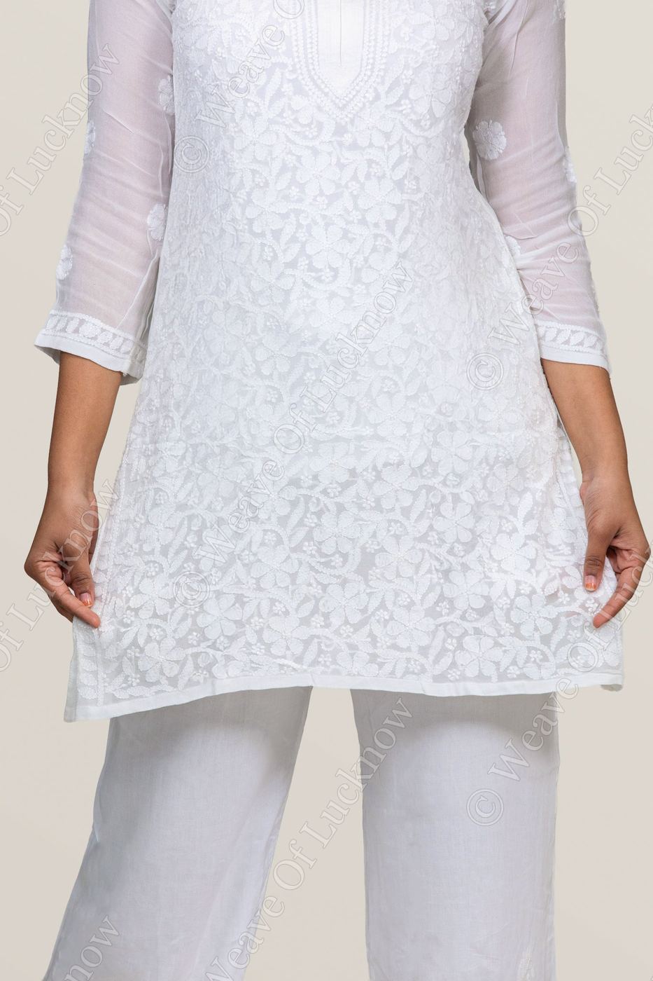 Viscose White-on-White Chikankari Short Kurti photo 4