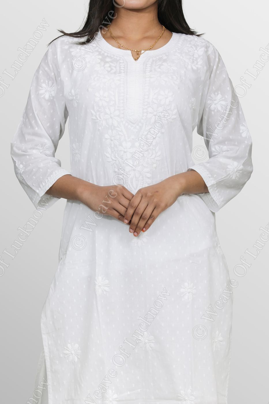 Ethereal White Dobby Cotton Chikankari Kurta photo 2