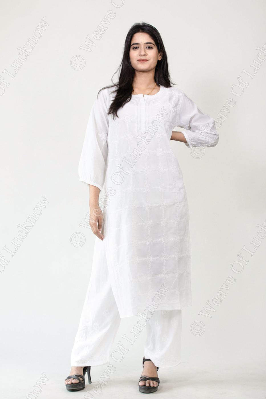 Pure White Muslin Hand-Embroidered Chikankari Kurti