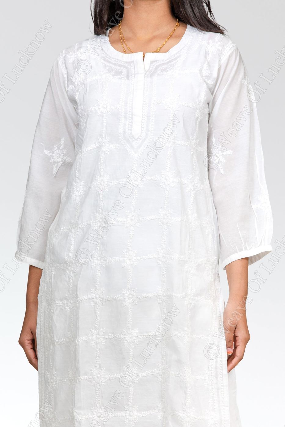 Pure White Muslin Hand-Embroidered Chikankari Kurti photo 3