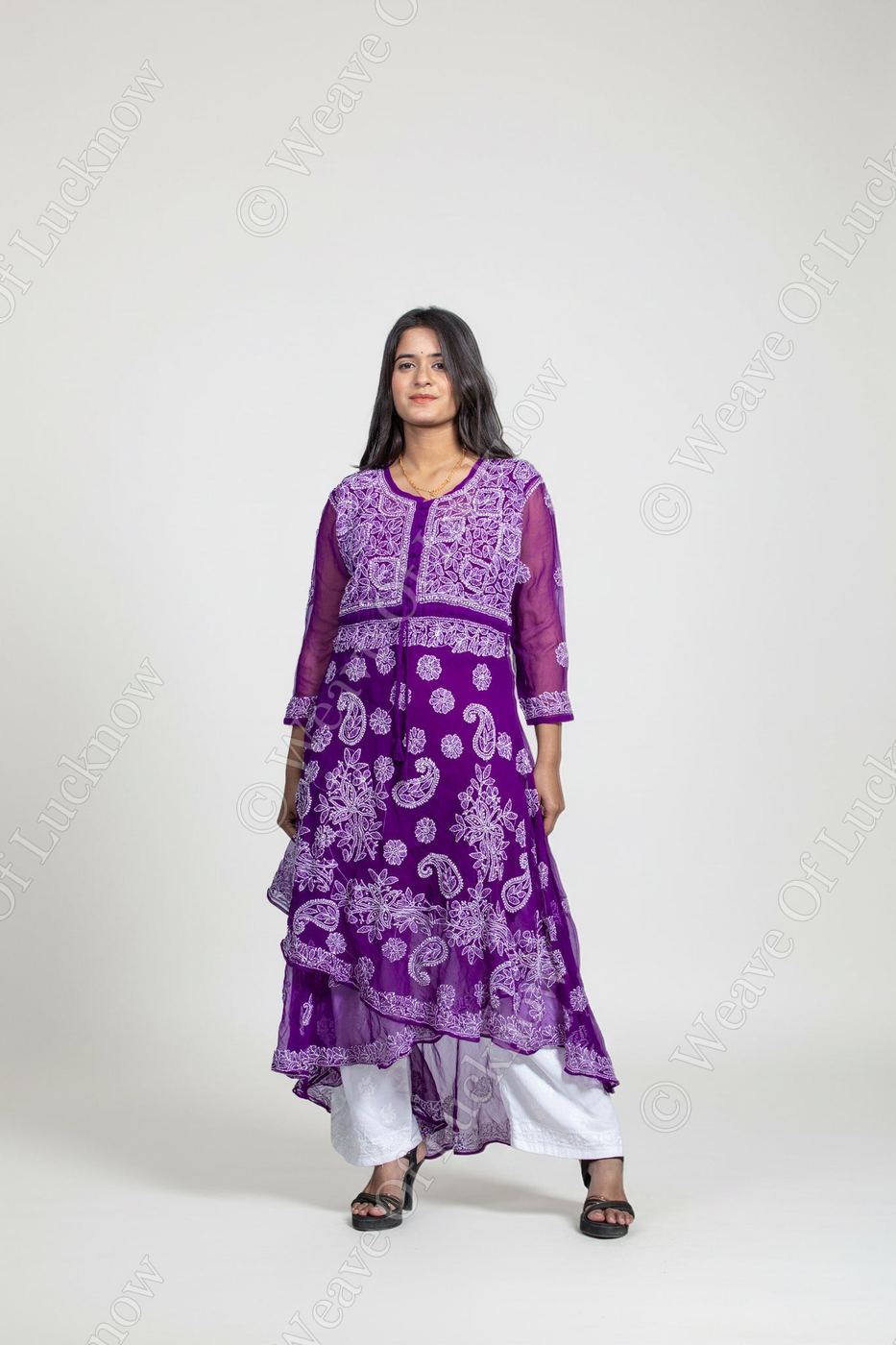 Violet Chikankari Layered Kurti
