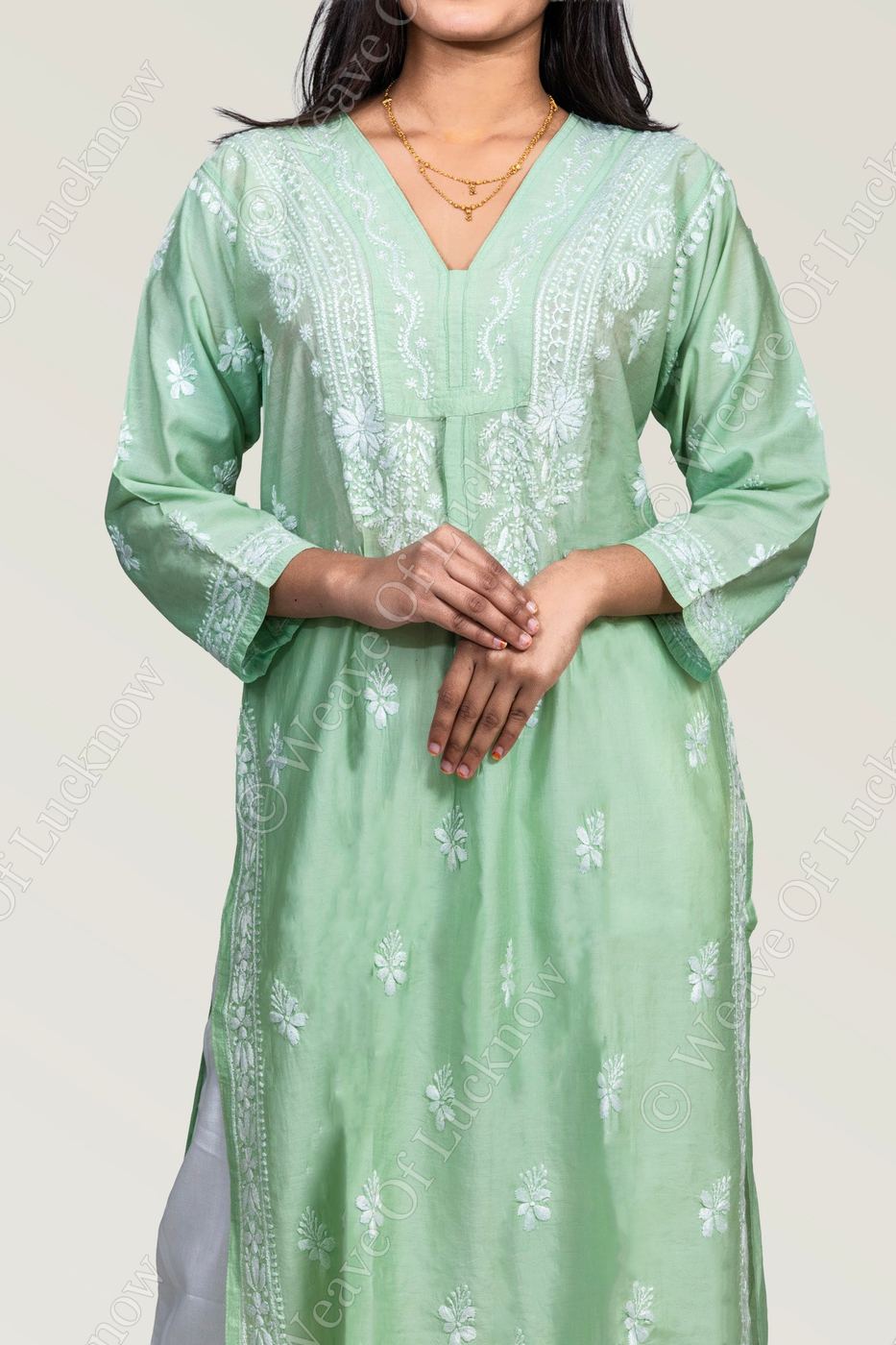 The Emerald Whisper: Hand-Embroidered Chanderi Kurti photo 2