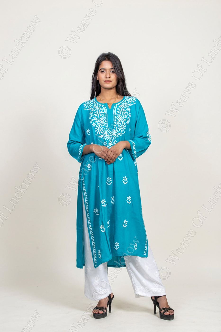 Blue Rayon Chikankari Kurti