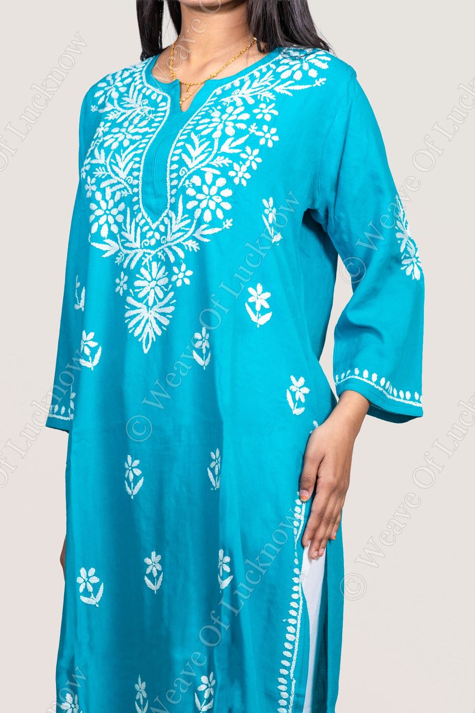 Blue Rayon Chikankari Kurti photo 2
