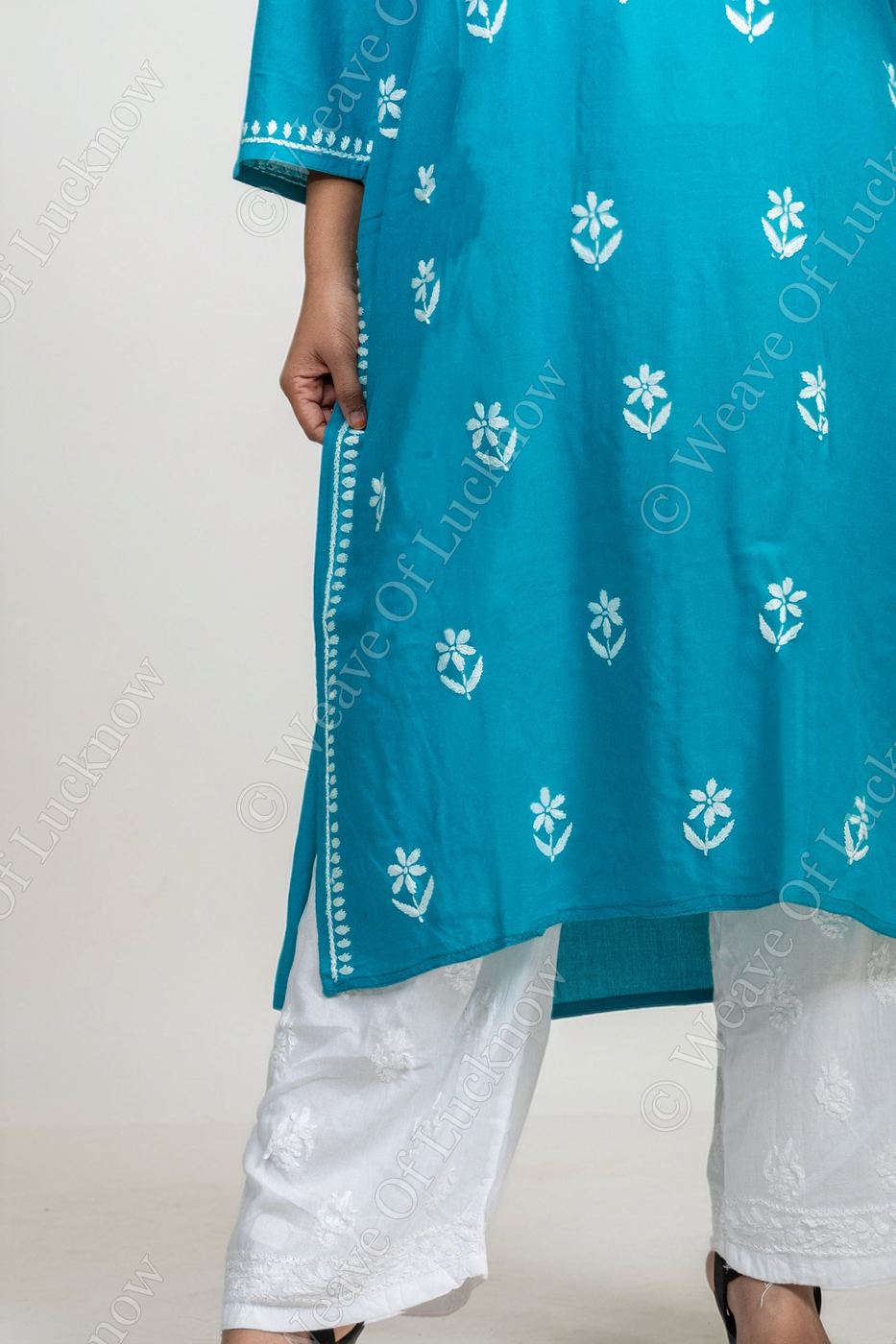 Blue Rayon Chikankari Kurti photo 3