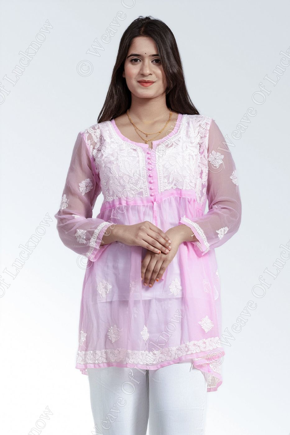 Light Pink Chikankari Short Kurti photo 2