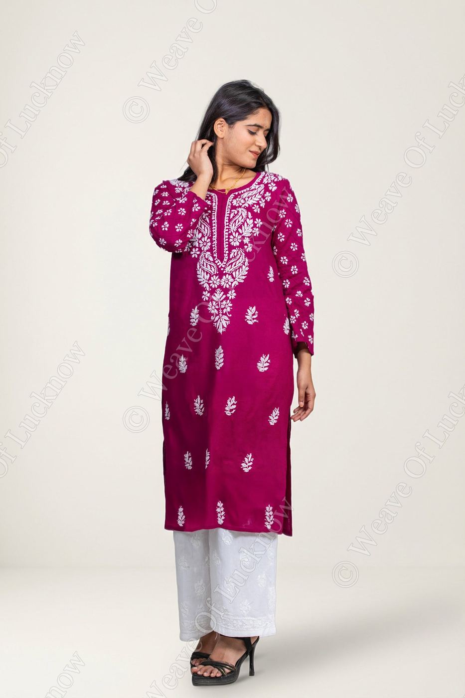 Violet Cotton Chikankari Kurti