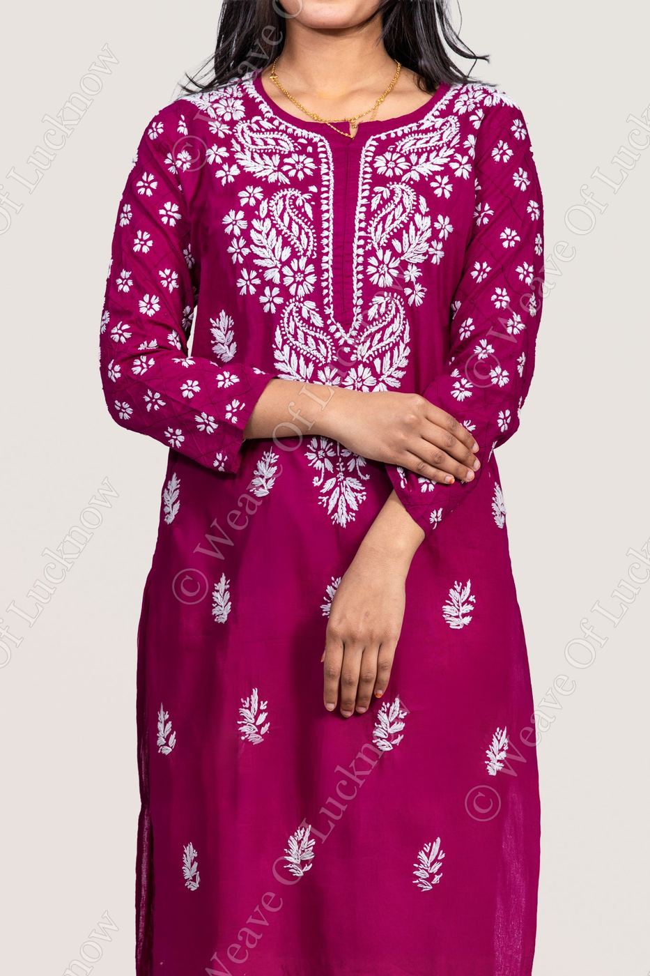 Violet Cotton Chikankari Kurti photo 2