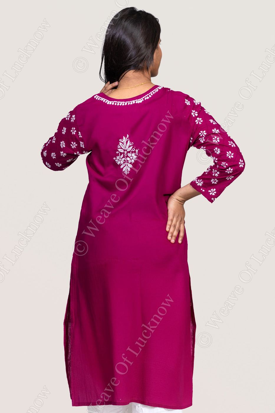 Violet Cotton Chikankari Kurti photo 4