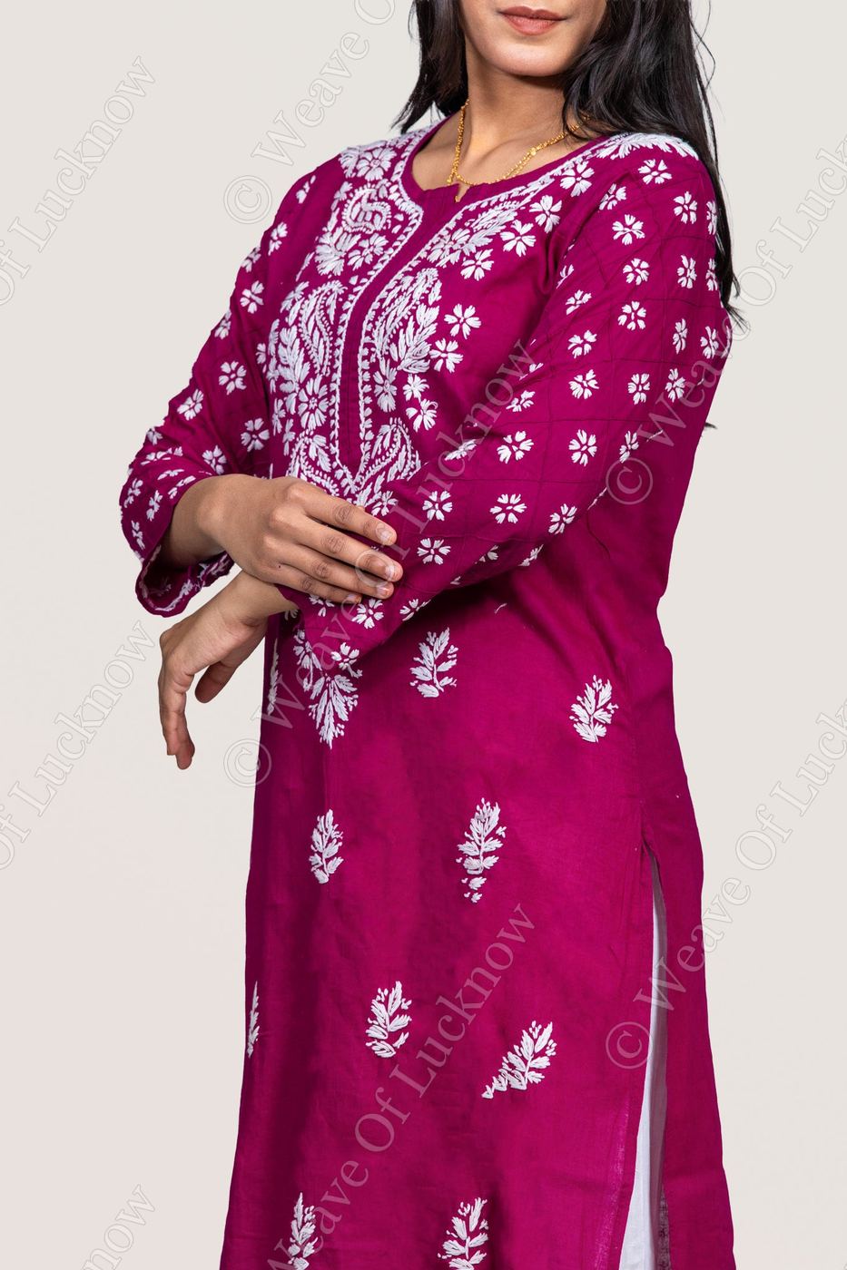 Violet Cotton Chikankari Kurti photo 3