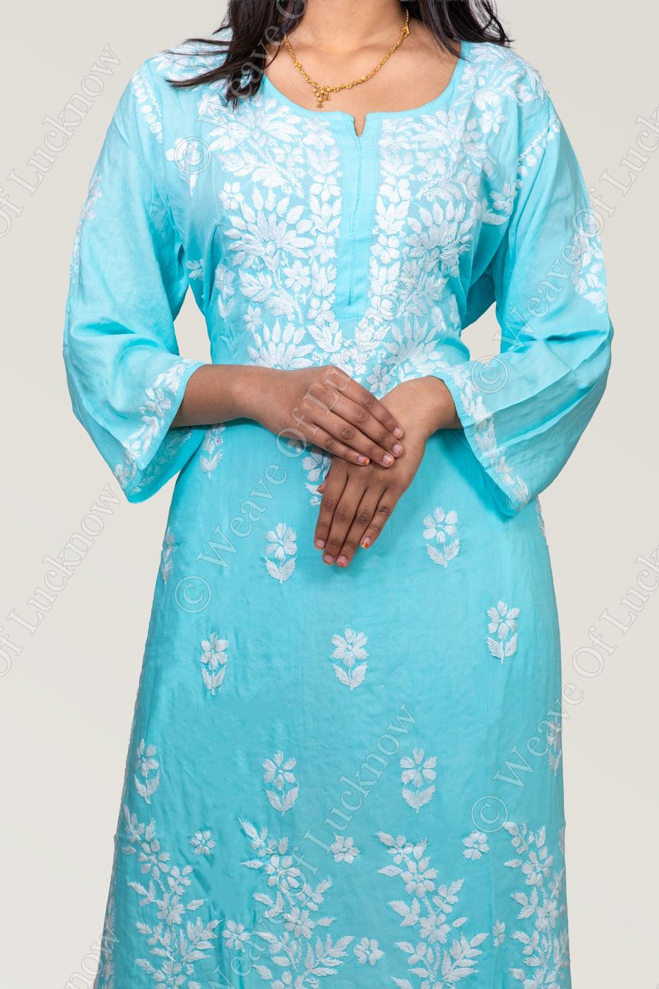 Light Blue Rayon Chikankari Kurti photo 2