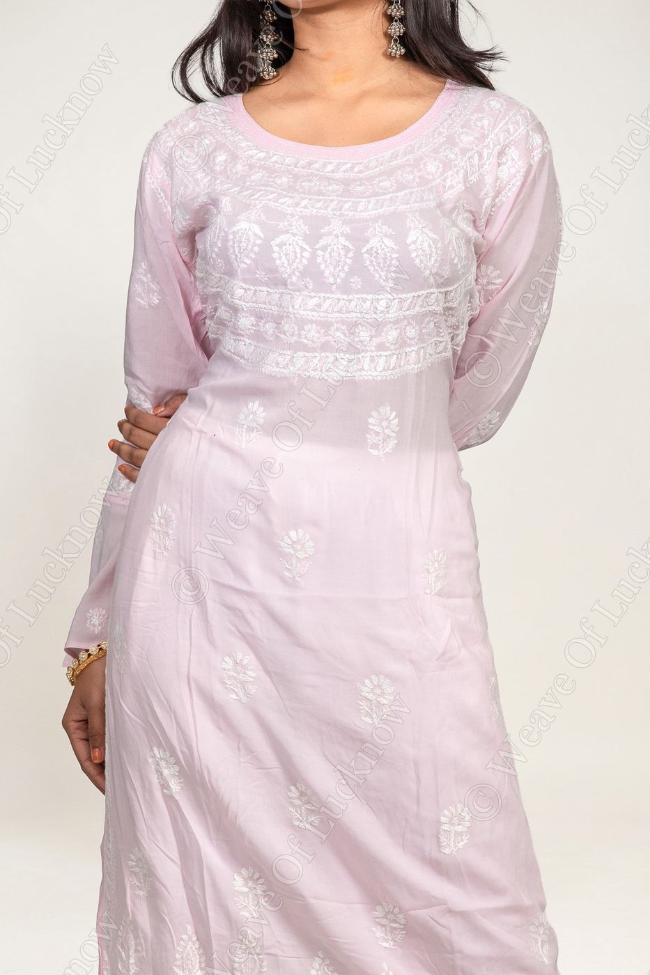 Baby Pink Modal Chikankari Kurti photo 2
