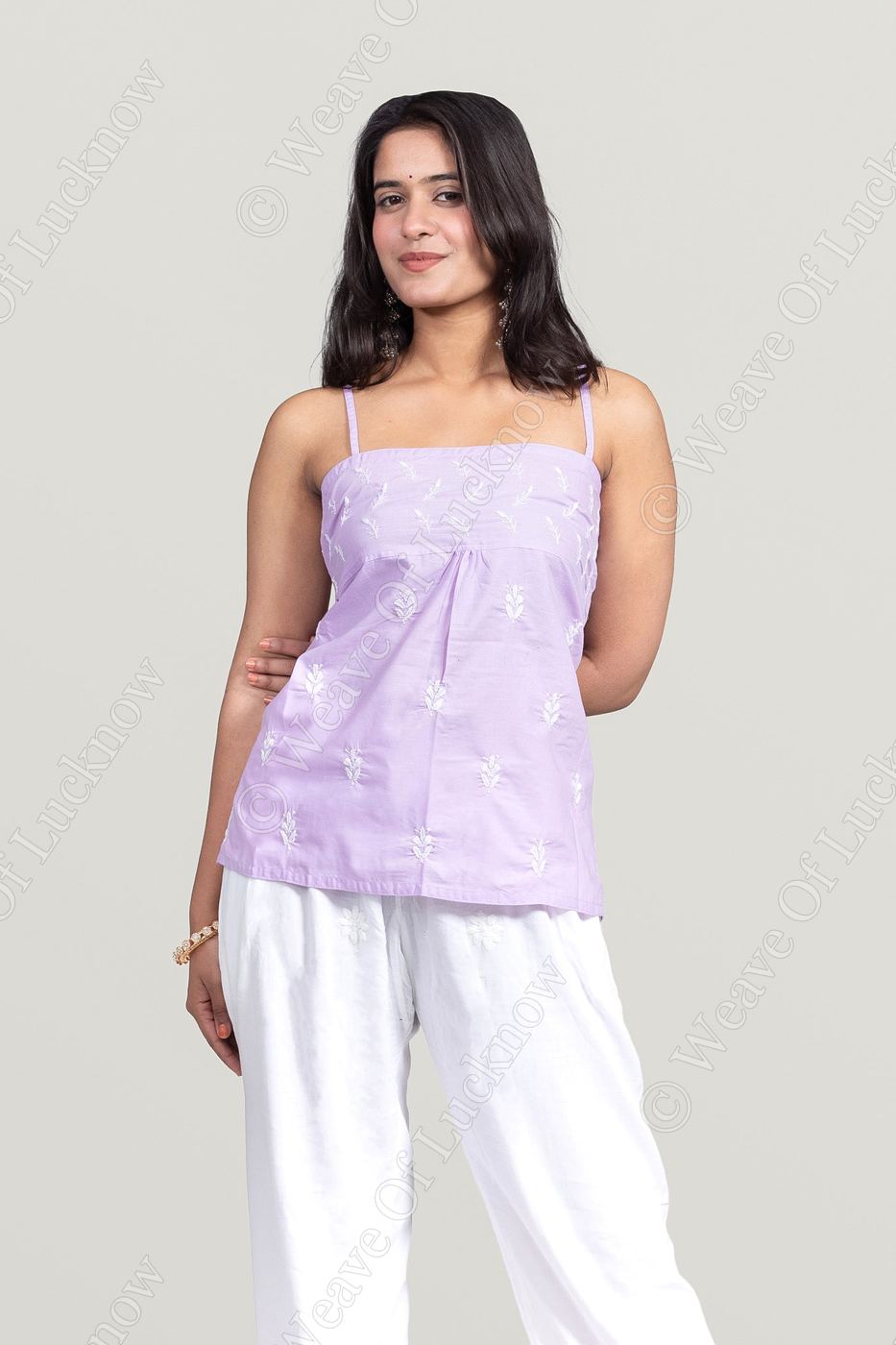 Lavender Cotton Strappy Short Chikankari Top photo 3