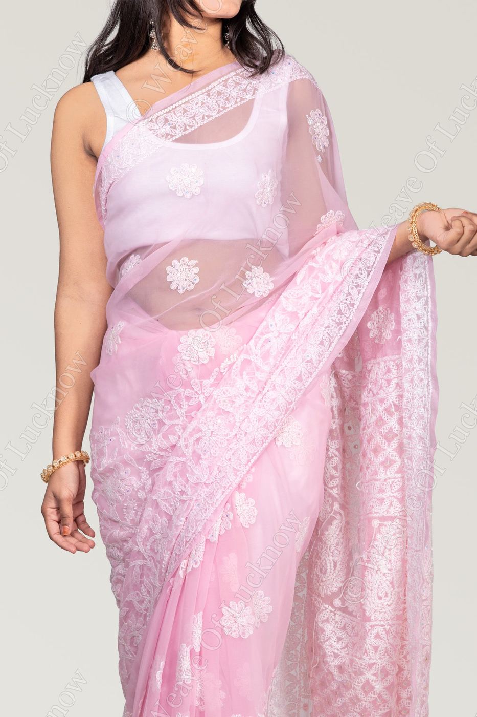 Ethereal Elegance: Baby Pink Chikankari Saree with Kardana & Shadow Work photo 2