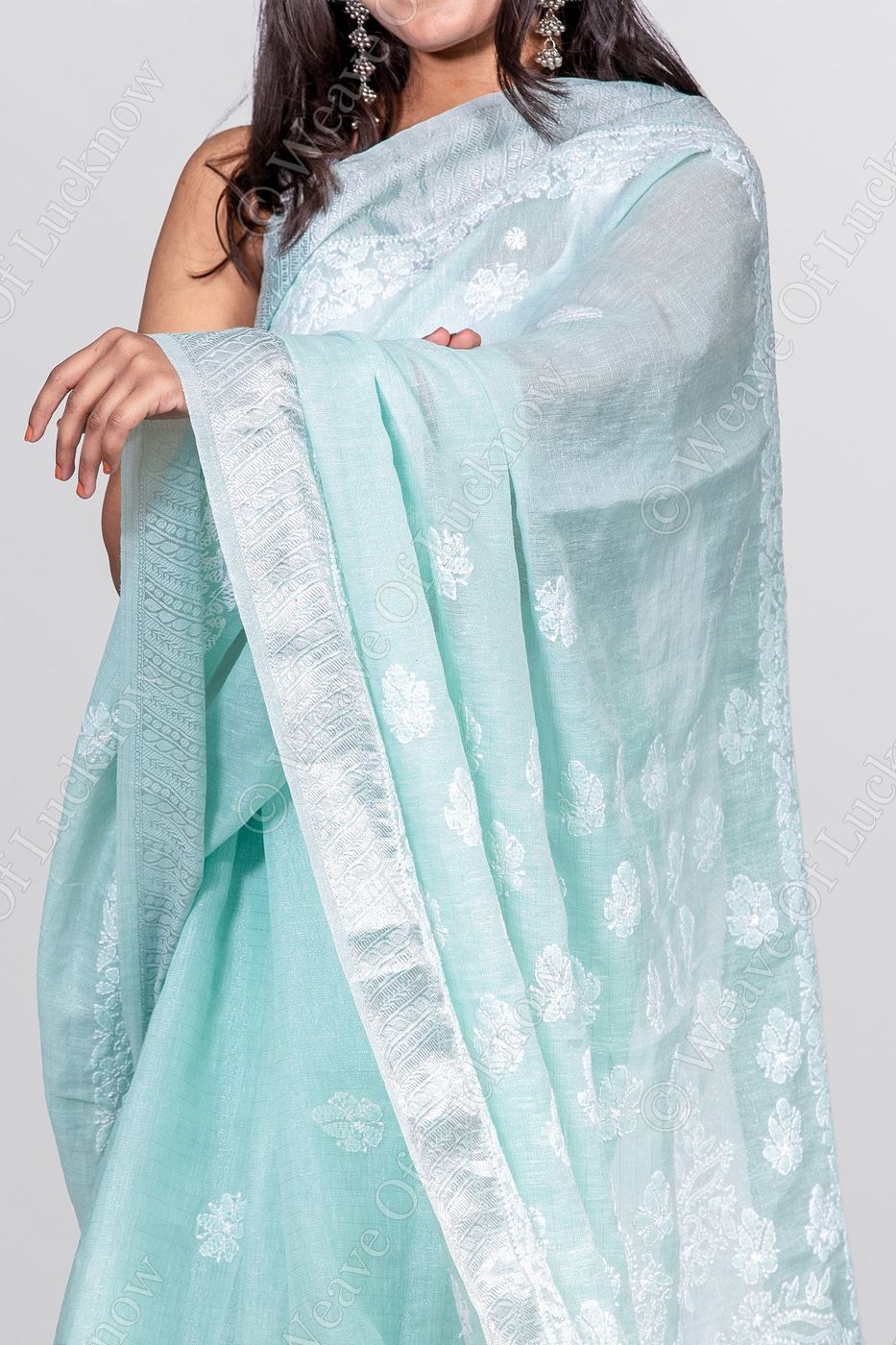 Pastel Green Chanderi Chikankari Saree photo 2
