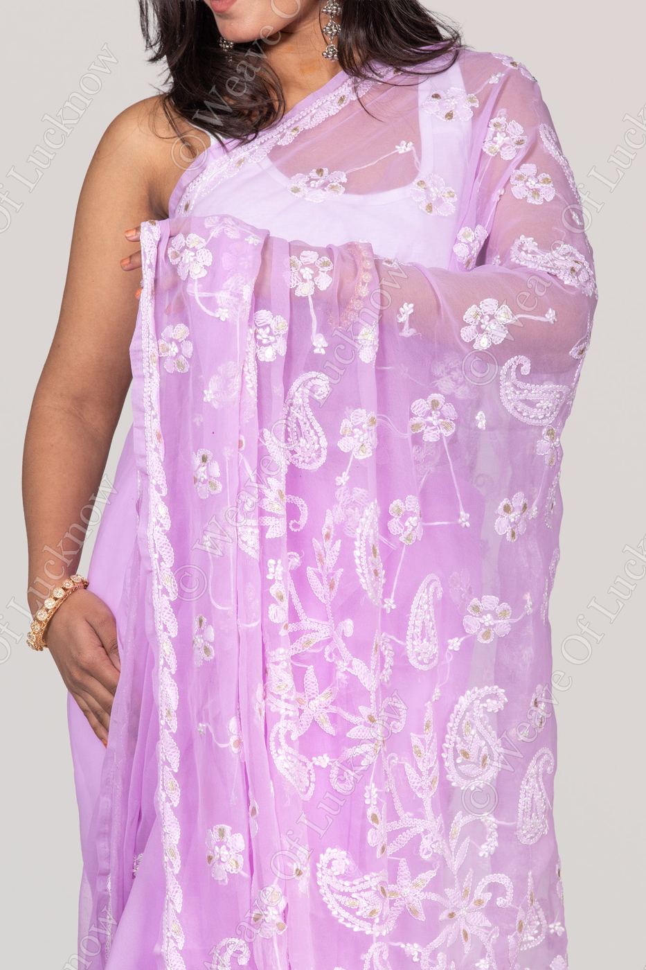 Purple Chikankari Saree photo 3