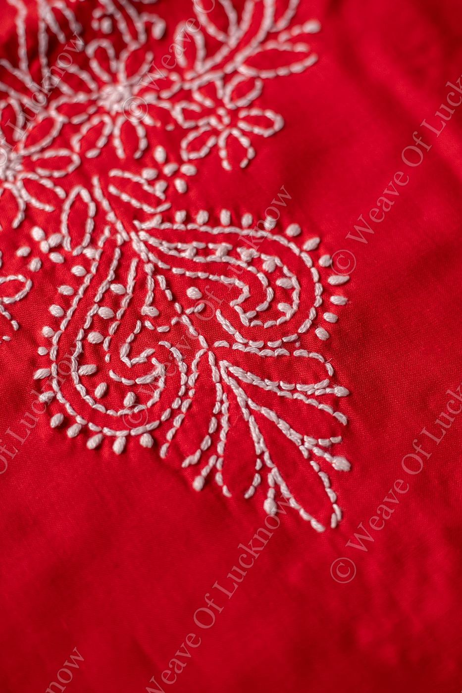 Ethereal Crimson: Hand-Embroidered Red Chikankari Unstitched Dress Material Set photo 6