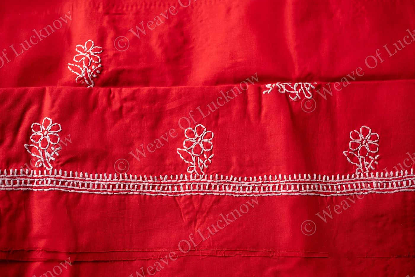 Ethereal Crimson: Hand-Embroidered Red Chikankari Unstitched Dress Material Set photo 7