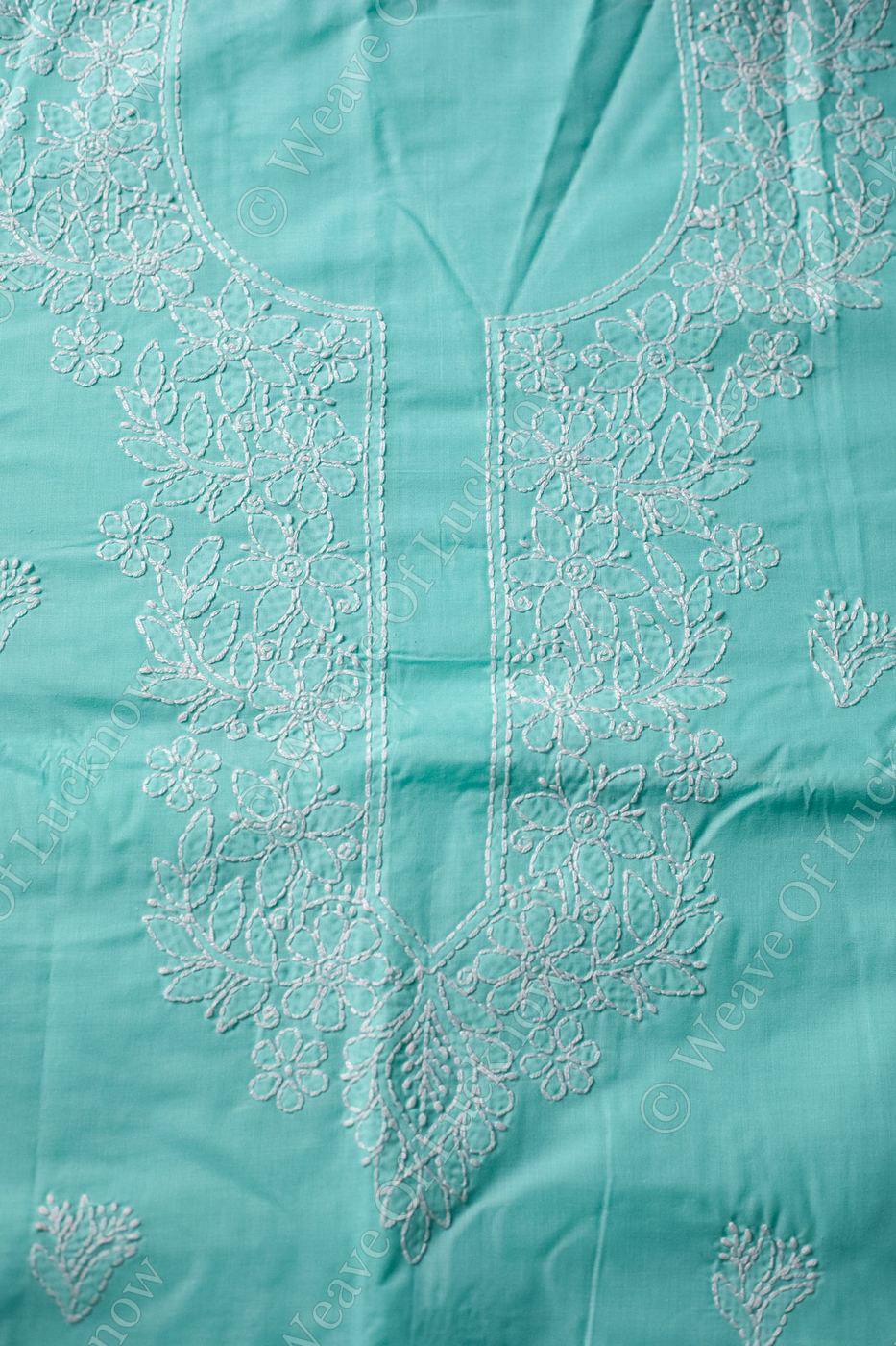 Mint Freshness: Hand-Embroidered Light Green Chikankari Unstitched Dress Material
