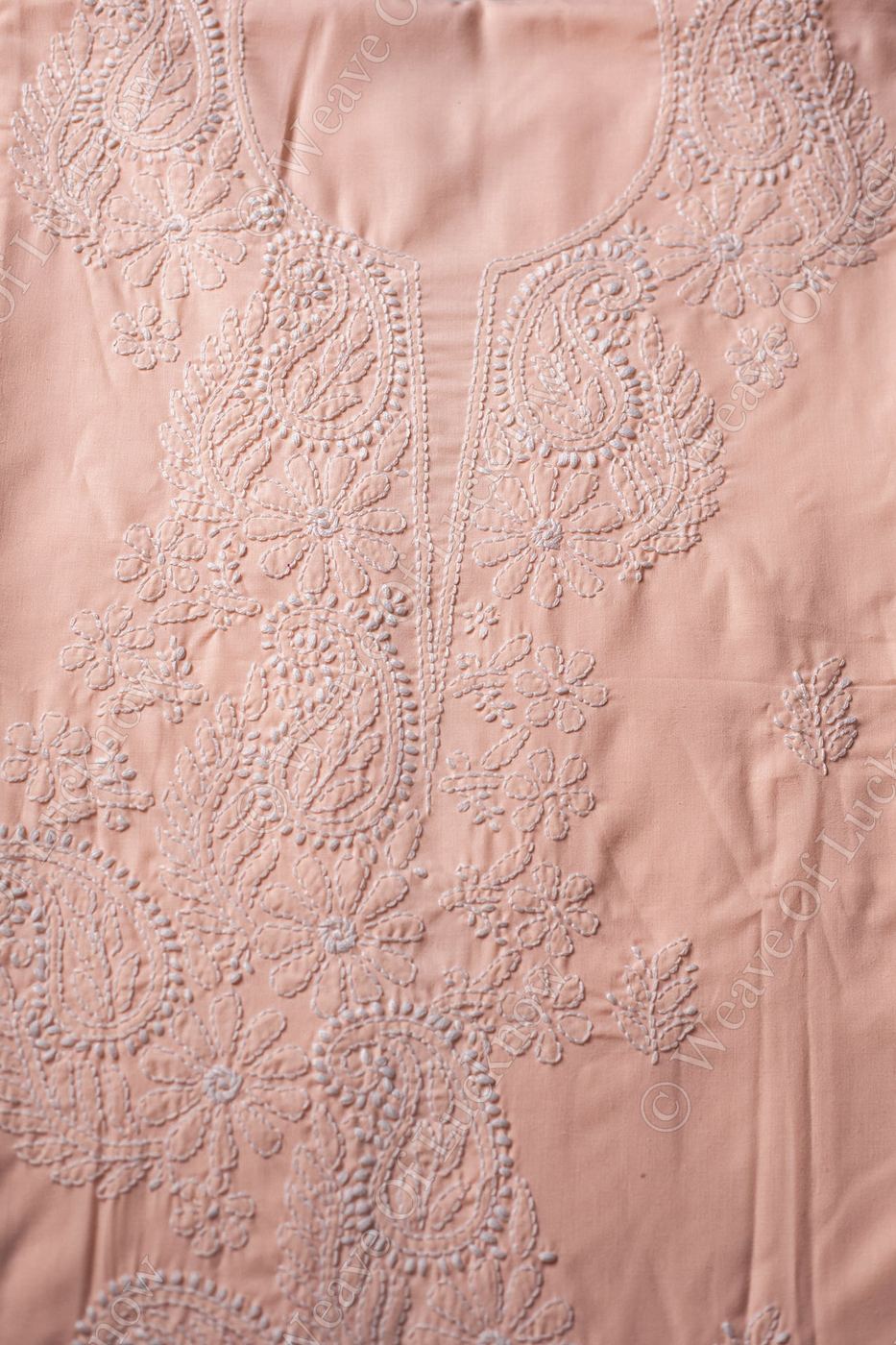Peach Perfection: Hand-Embroidered Chikankari Unstitched Dress Material Set
