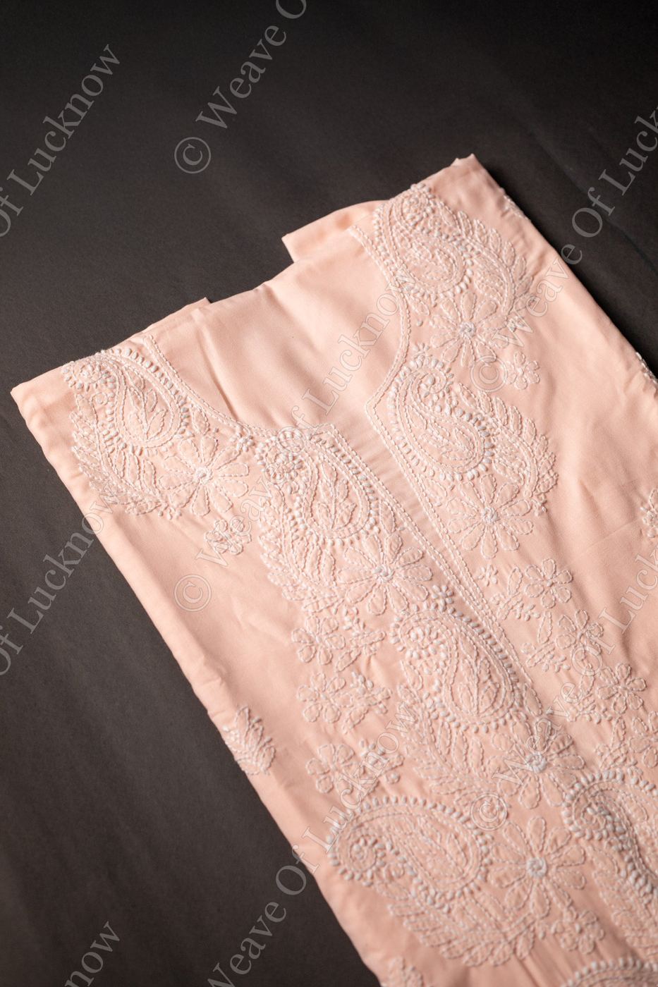 Peach Perfection: Hand-Embroidered Chikankari Unstitched Dress Material Set photo 3
