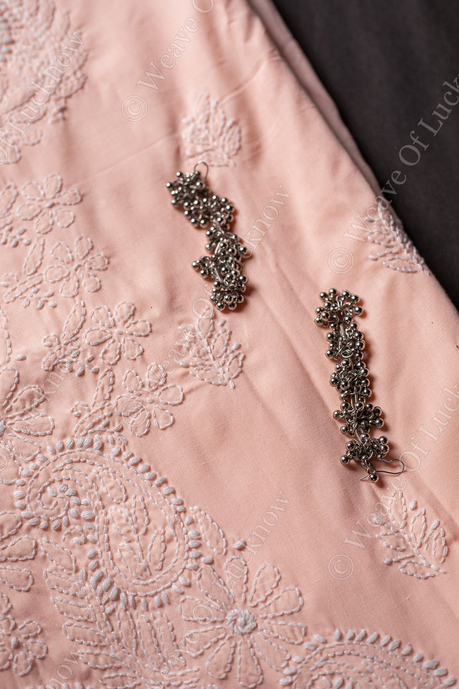 Peach Perfection: Hand-Embroidered Chikankari Unstitched Dress Material Set photo 6