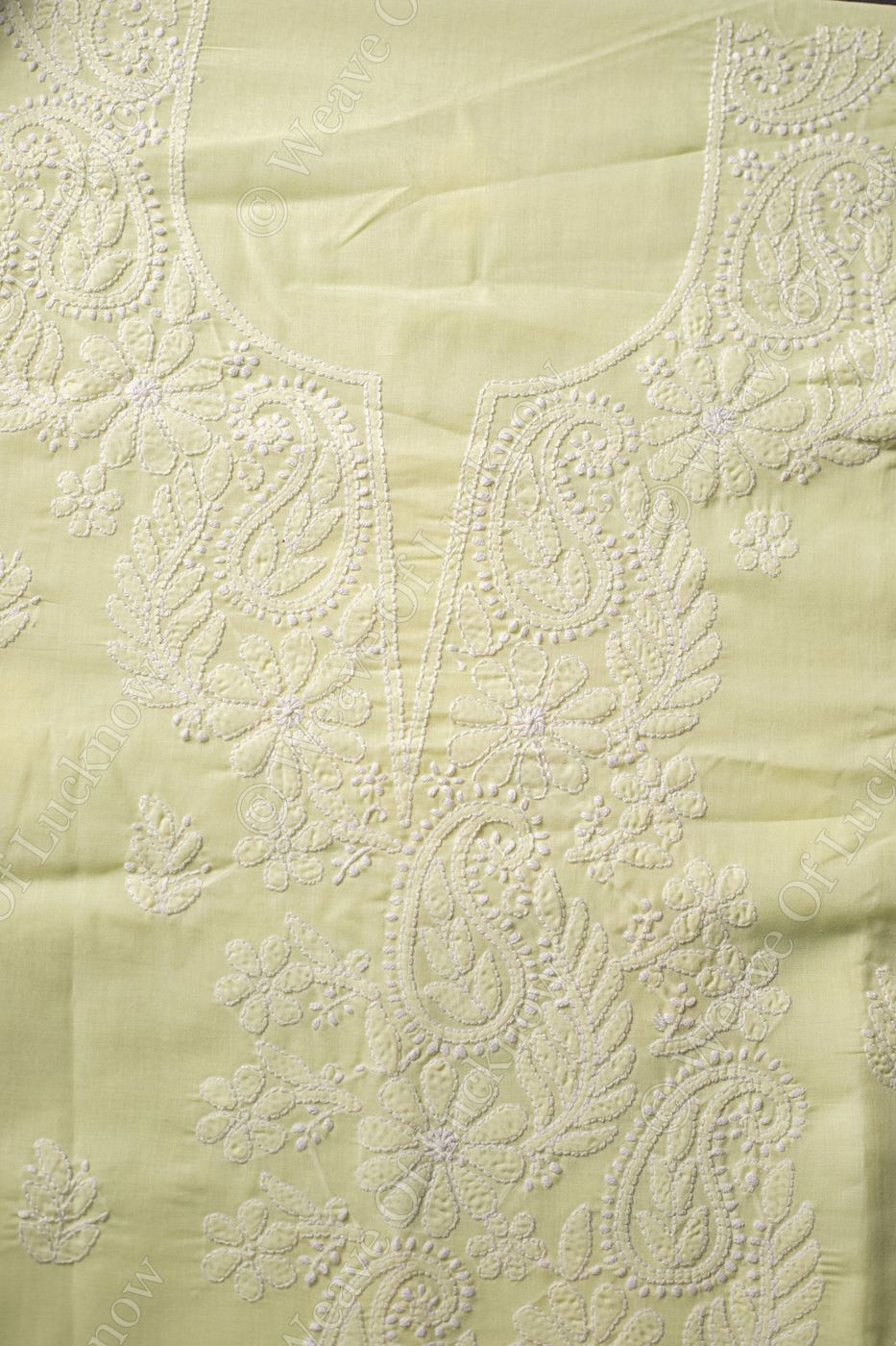 Light Yellow Hand-Embroidered Chikankari Unstitched Dress Material