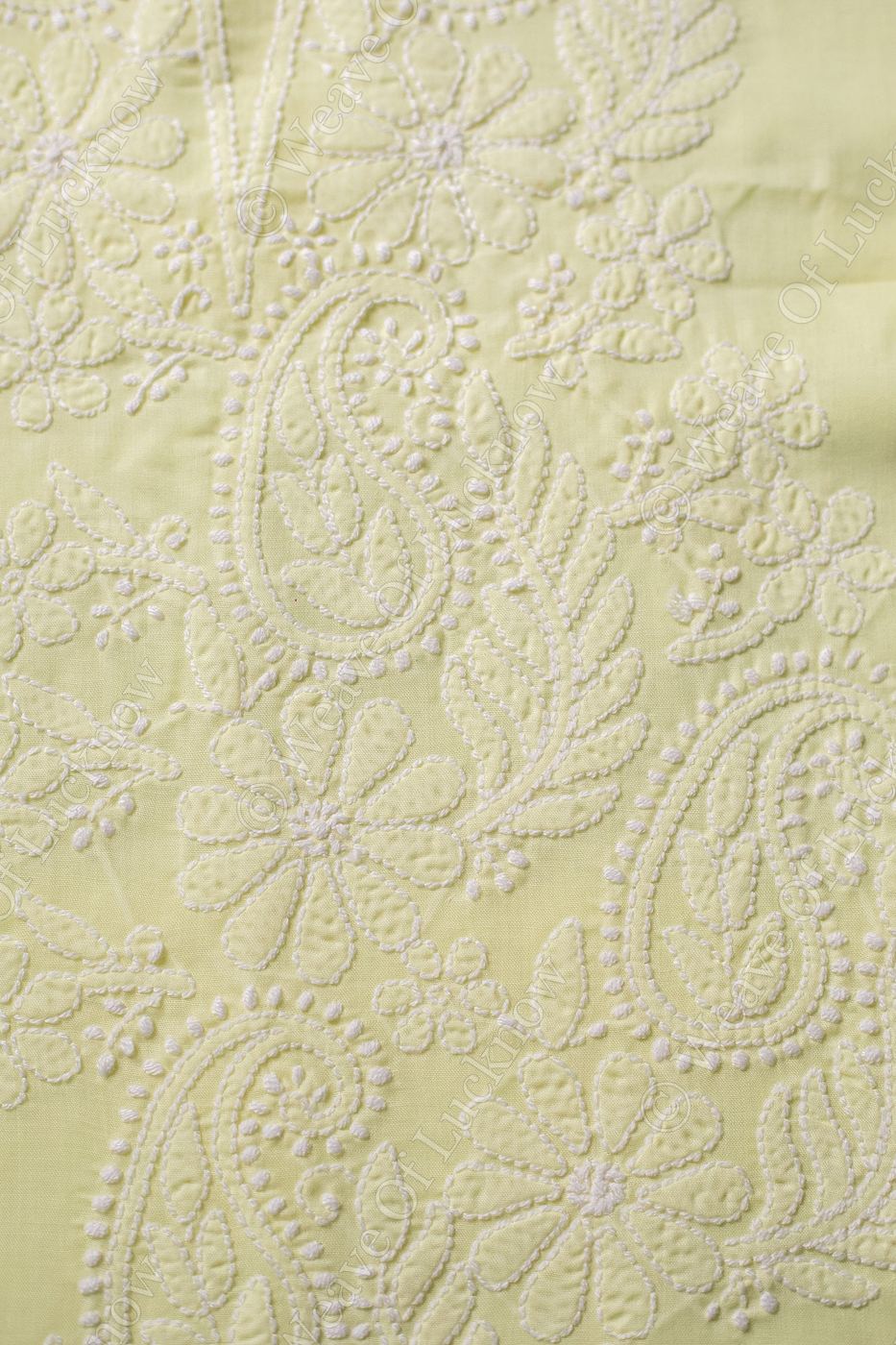 Light Yellow Hand-Embroidered Chikankari Unstitched Dress Material photo 5