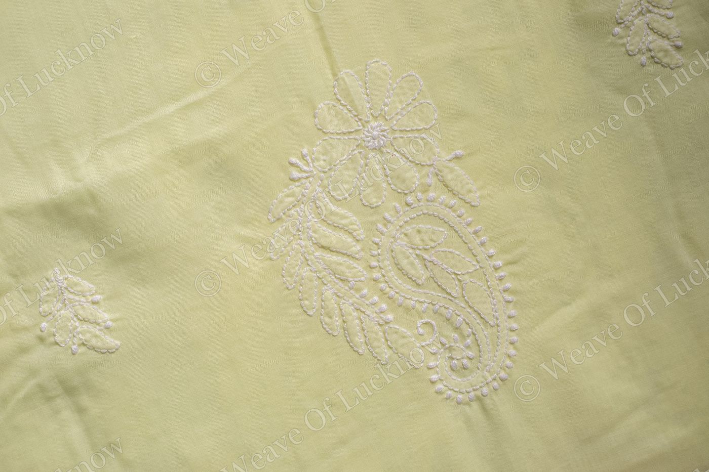 Light Yellow Hand-Embroidered Chikankari Unstitched Dress Material photo 6
