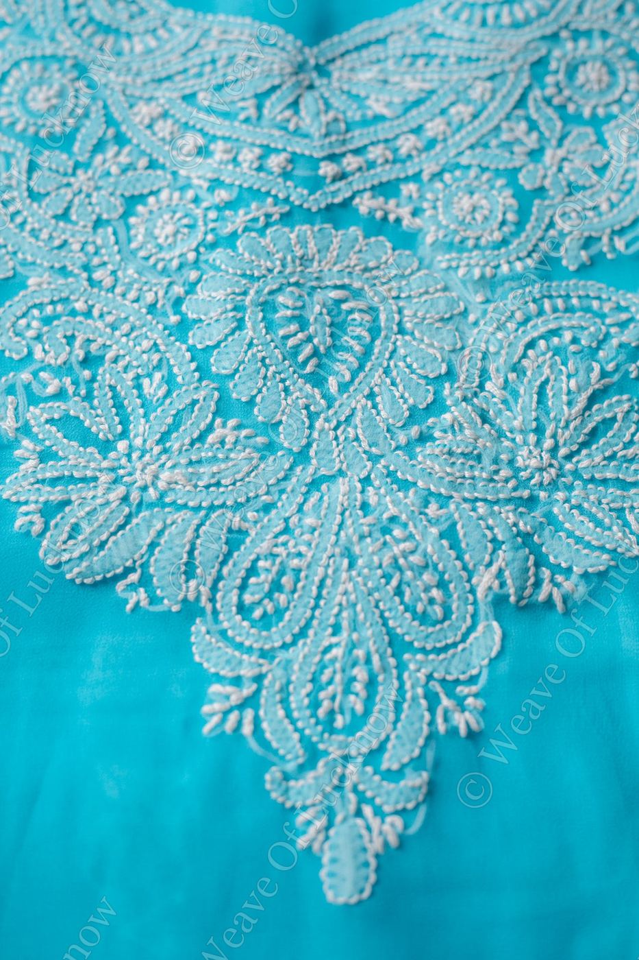 Blue Georgette Hand-Embroidered Chikankari Unstitched Dress Material photo 2