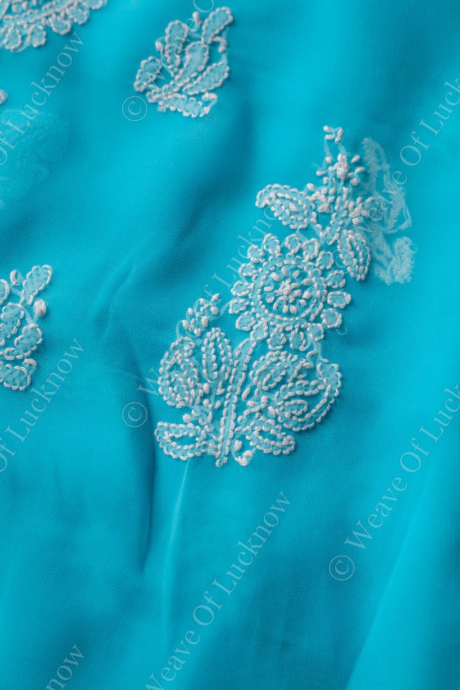 Blue Georgette Hand-Embroidered Chikankari Unstitched Dress Material photo 4