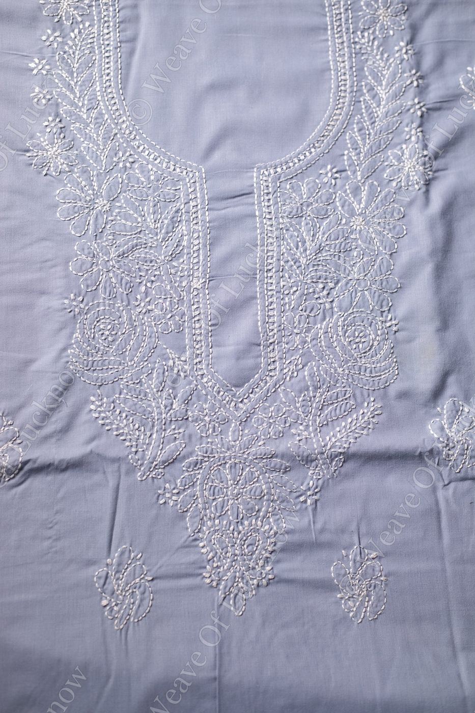 Slate Grace: Hand-Embroidered Grey Chikankari Unstitched Dress Material Set