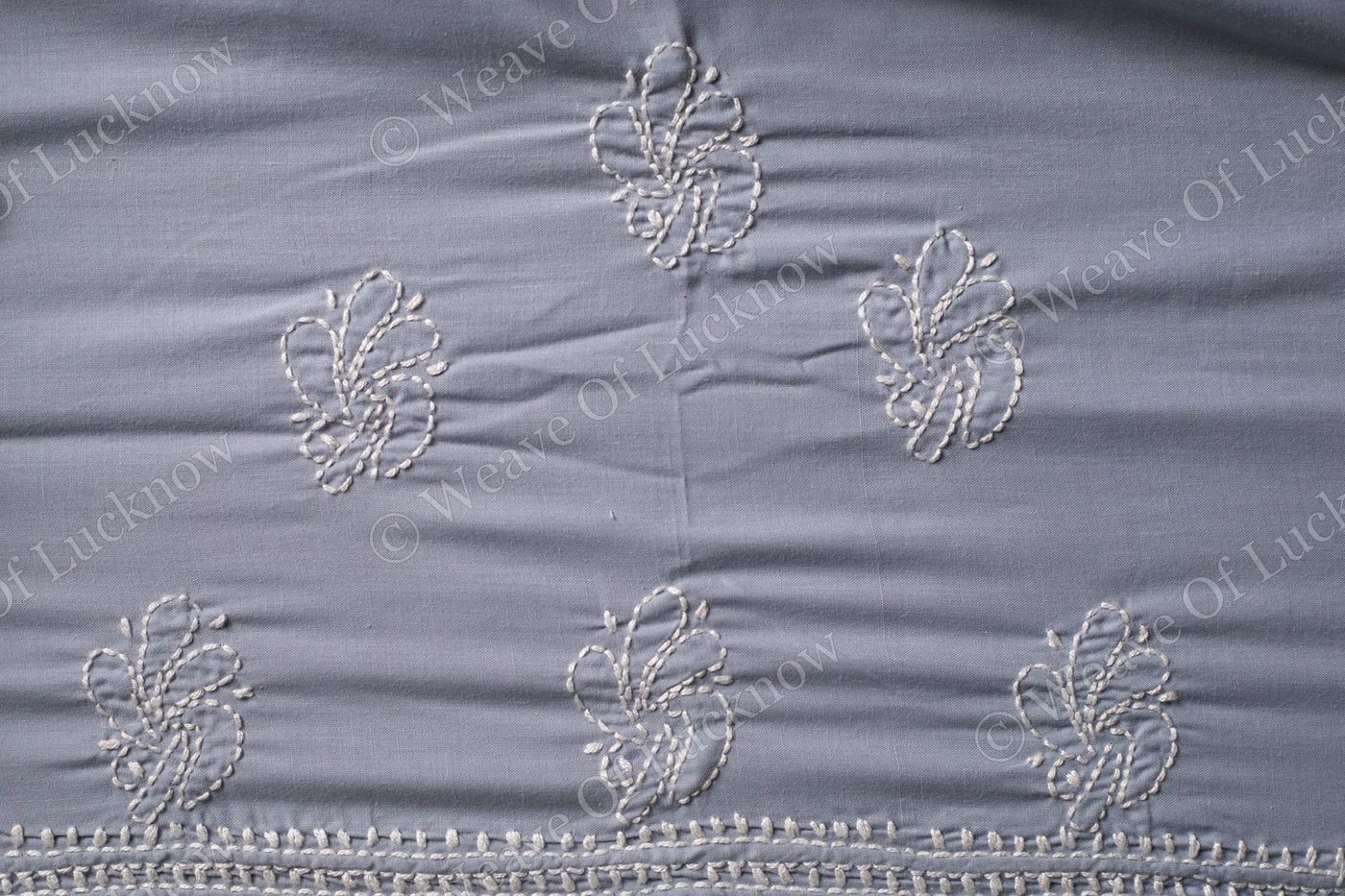 Slate Grace: Hand-Embroidered Grey Chikankari Unstitched Dress Material Set photo 3